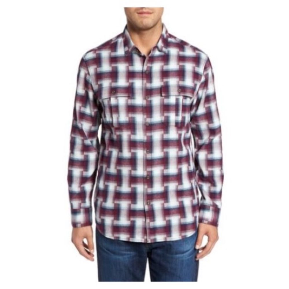 Tommy Bahama 2XB long sleeve plaid Sport flannel button up Shirt In Ruby Wine